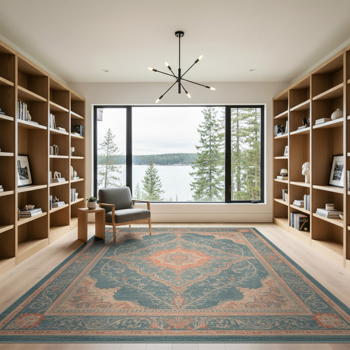Blue and Teal Blue Teal Traditional Persian Medallion Area Rug