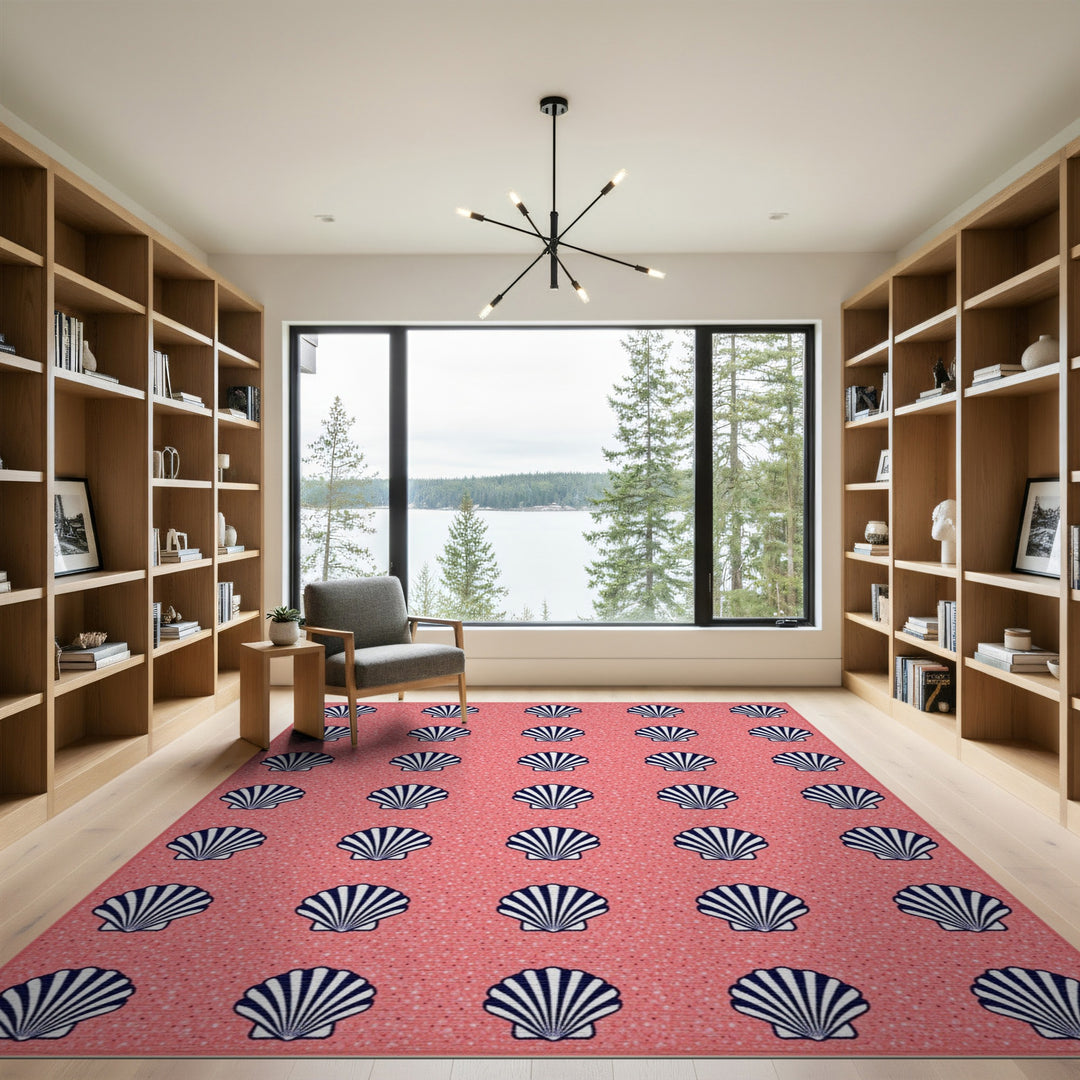 Pink Navy Seashell Washable Area Rug