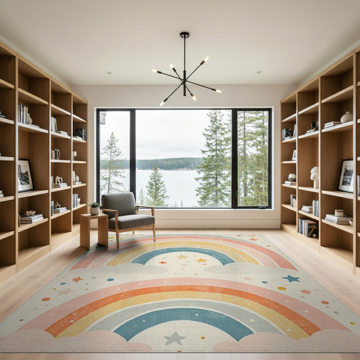 Pastel Rainbow Stars Kids Area Rug