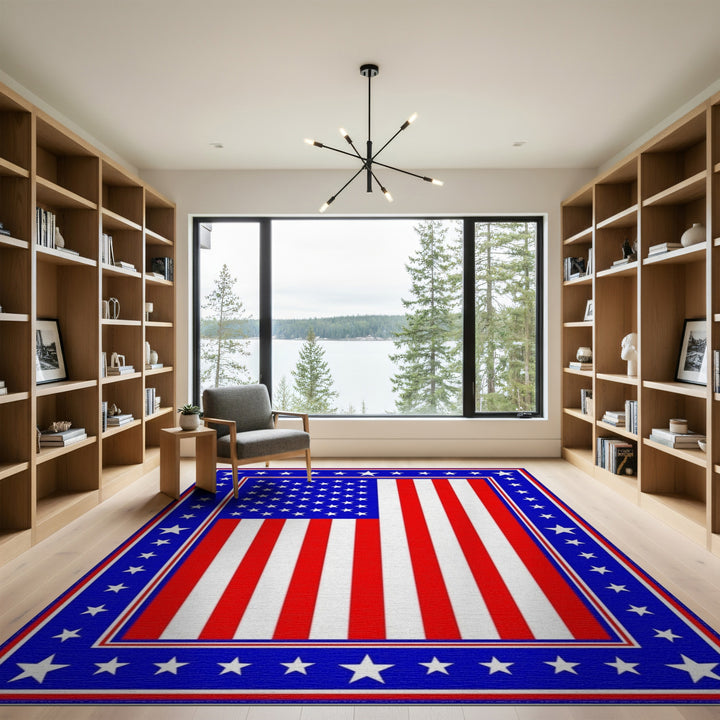 Geometric Modern Patriotic American Flag Area Rug