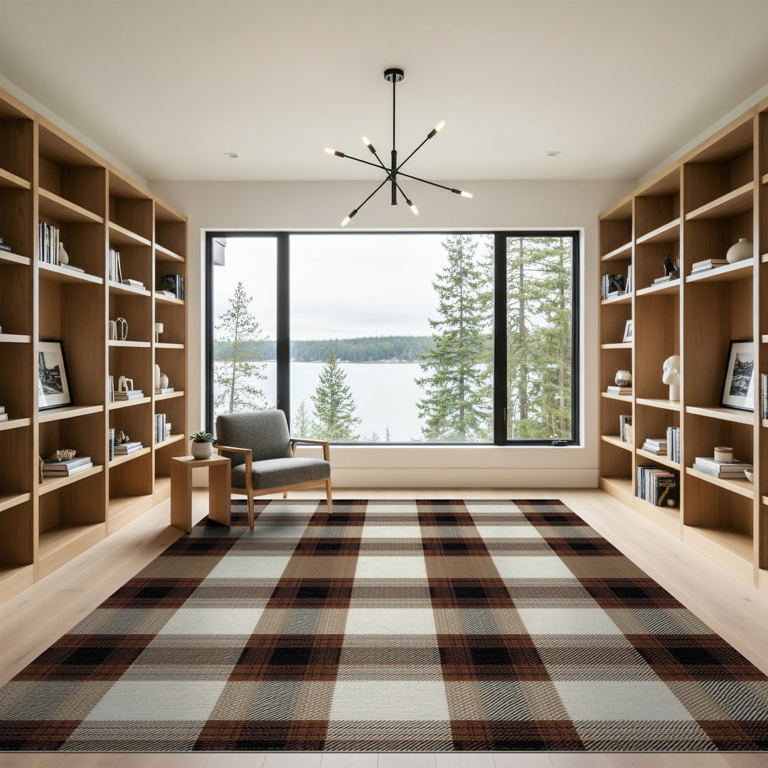 Brown and Tan Brown Plaid Checkered Area Rug