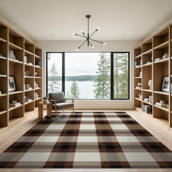 Brown and Tan Brown Plaid Checkered Area Rug