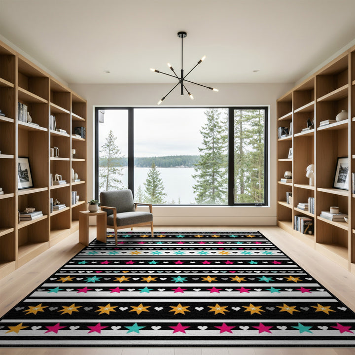 Vibrant Stars Hearts Kids Area Rug