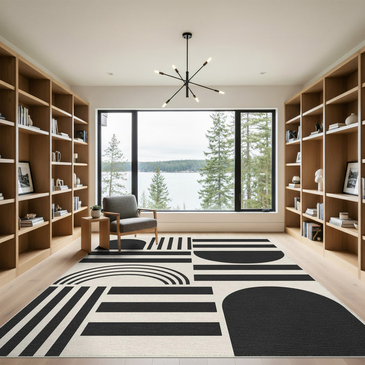 Black and White Black White Geometric Arch Area Rug