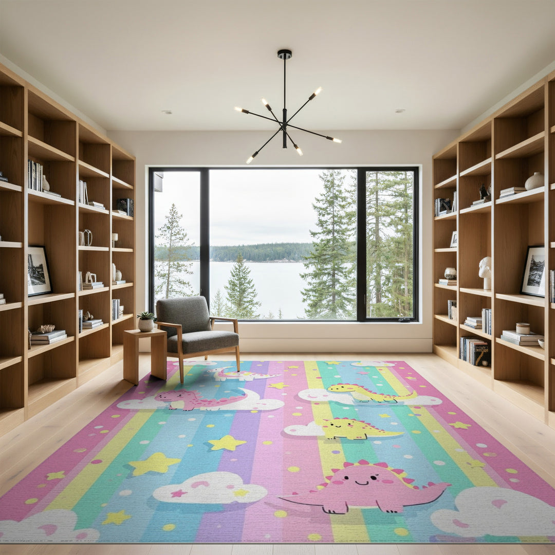 Multi-color and Patterns Rainbow Dinosaur Kids Area Rug