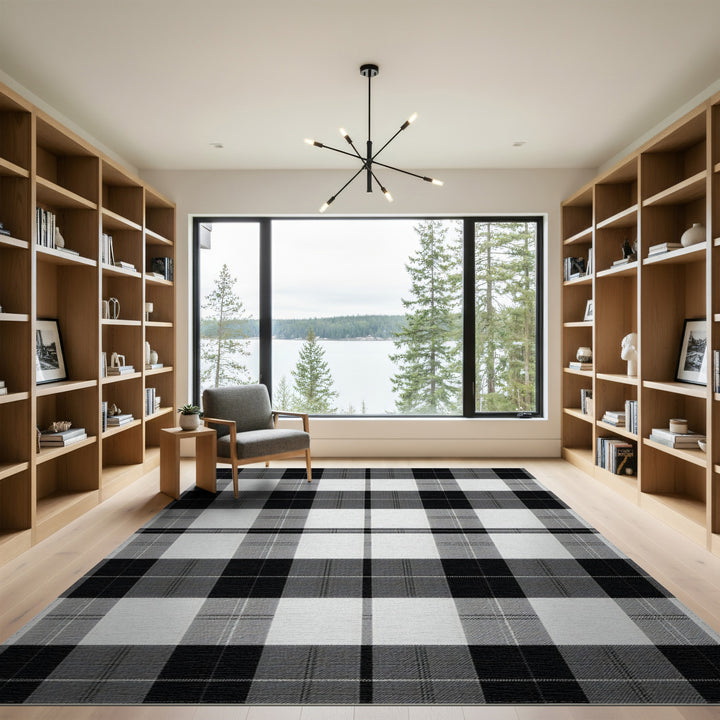 Black White Checkered Geometric Area Rug