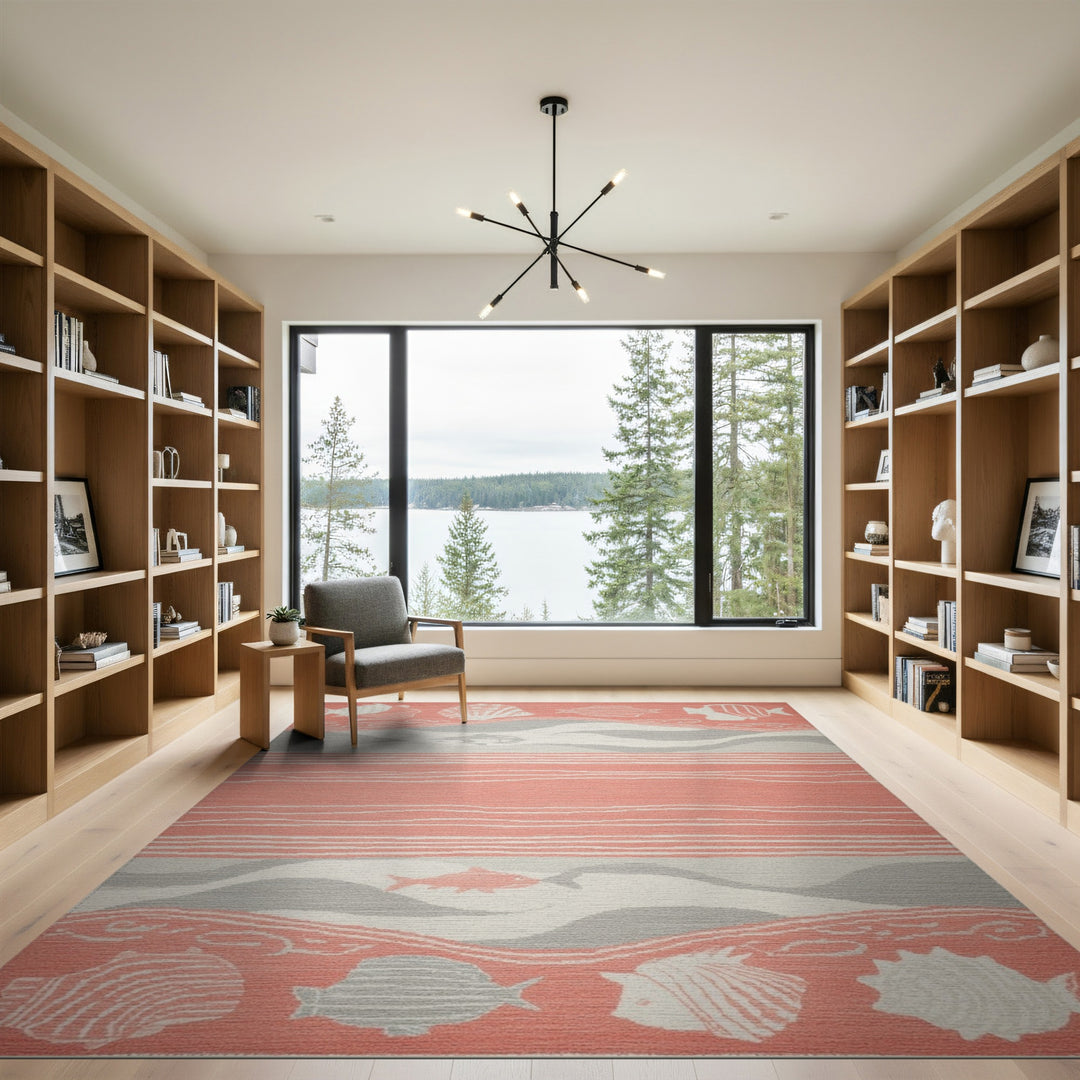 Pink Coastal Fish Wave Area Rug