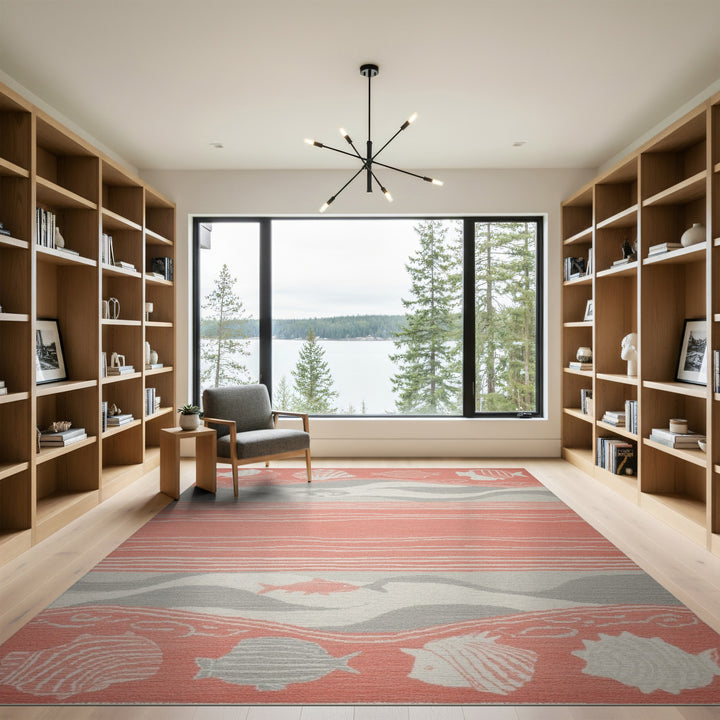 Pink Coastal Fish Wave Area Rug