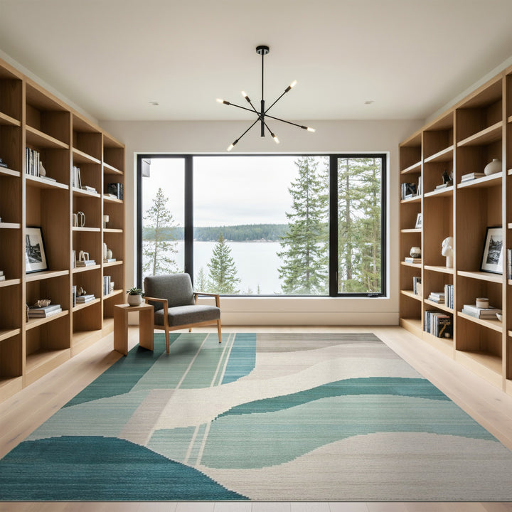 Blue Teal Wave Abstract Area Rug