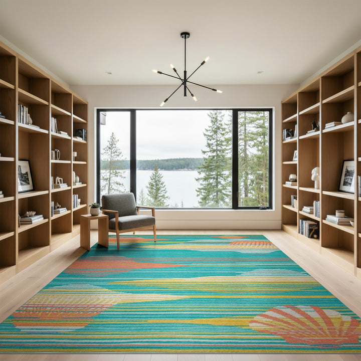 Coastal Teal Seashell Area Rug