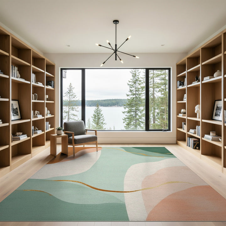 Abstract Teal Area Rug with Gold Accents