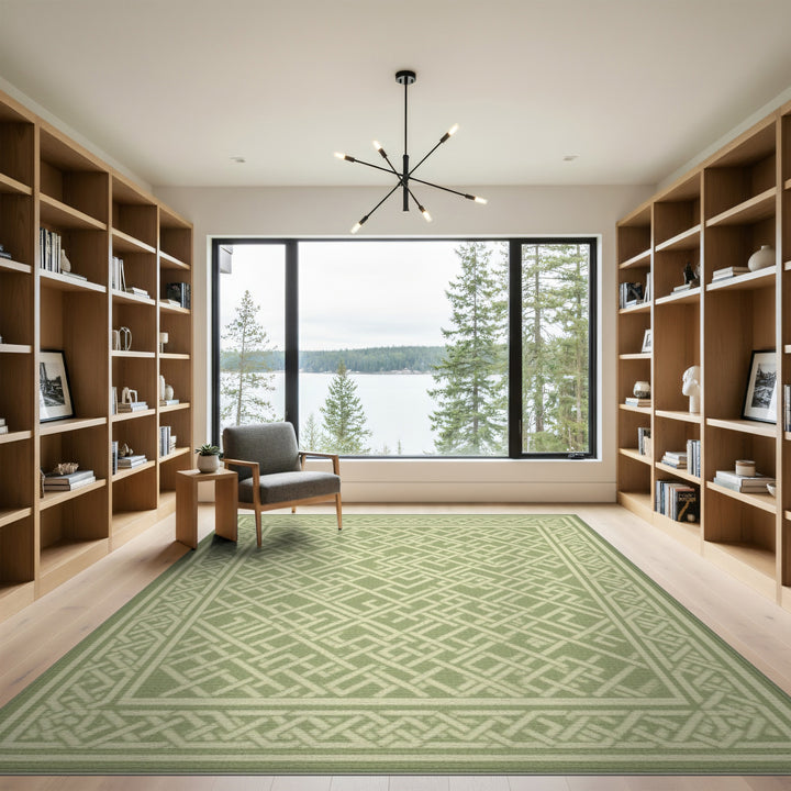 Sage Green Geometric Maze Area Rug
