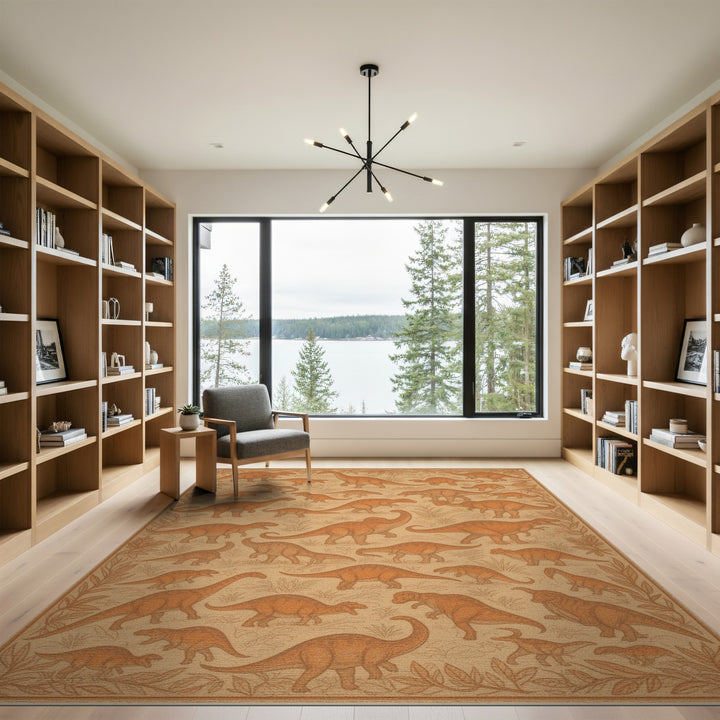 Dinosaur Kids Brown Tan Area Rug