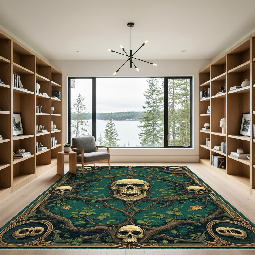 Skull Vine Teal Area Rug