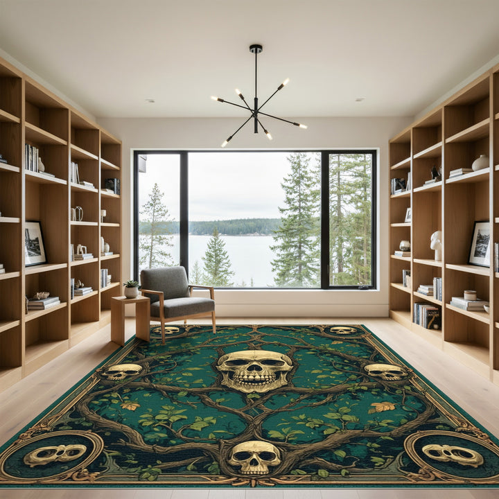 Skull Vine Teal Area Rug