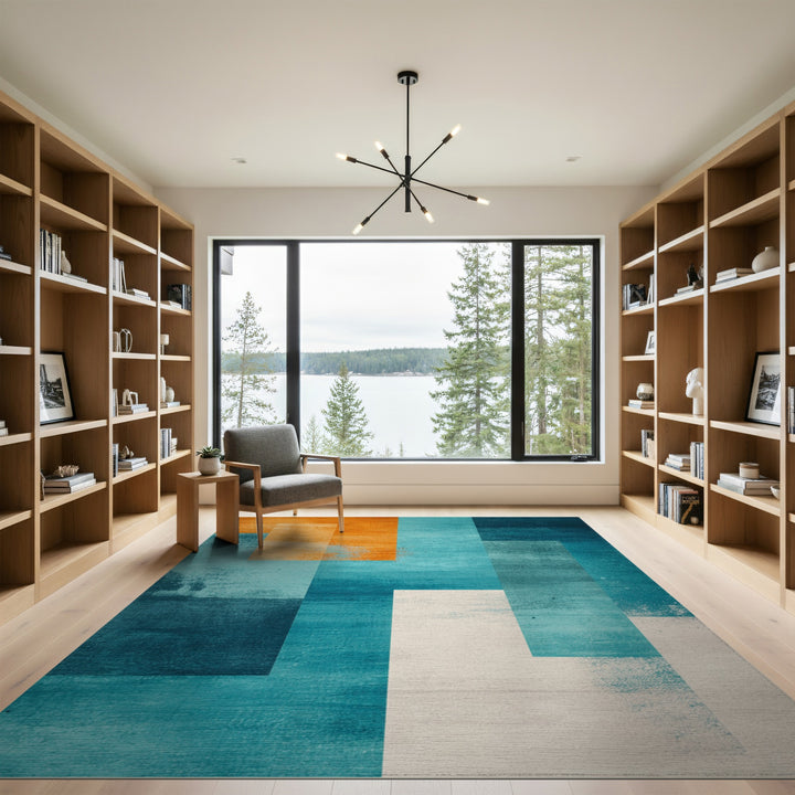 Geometric Modern Blue and Teal Modern Geometric Blue Teal Area Rug