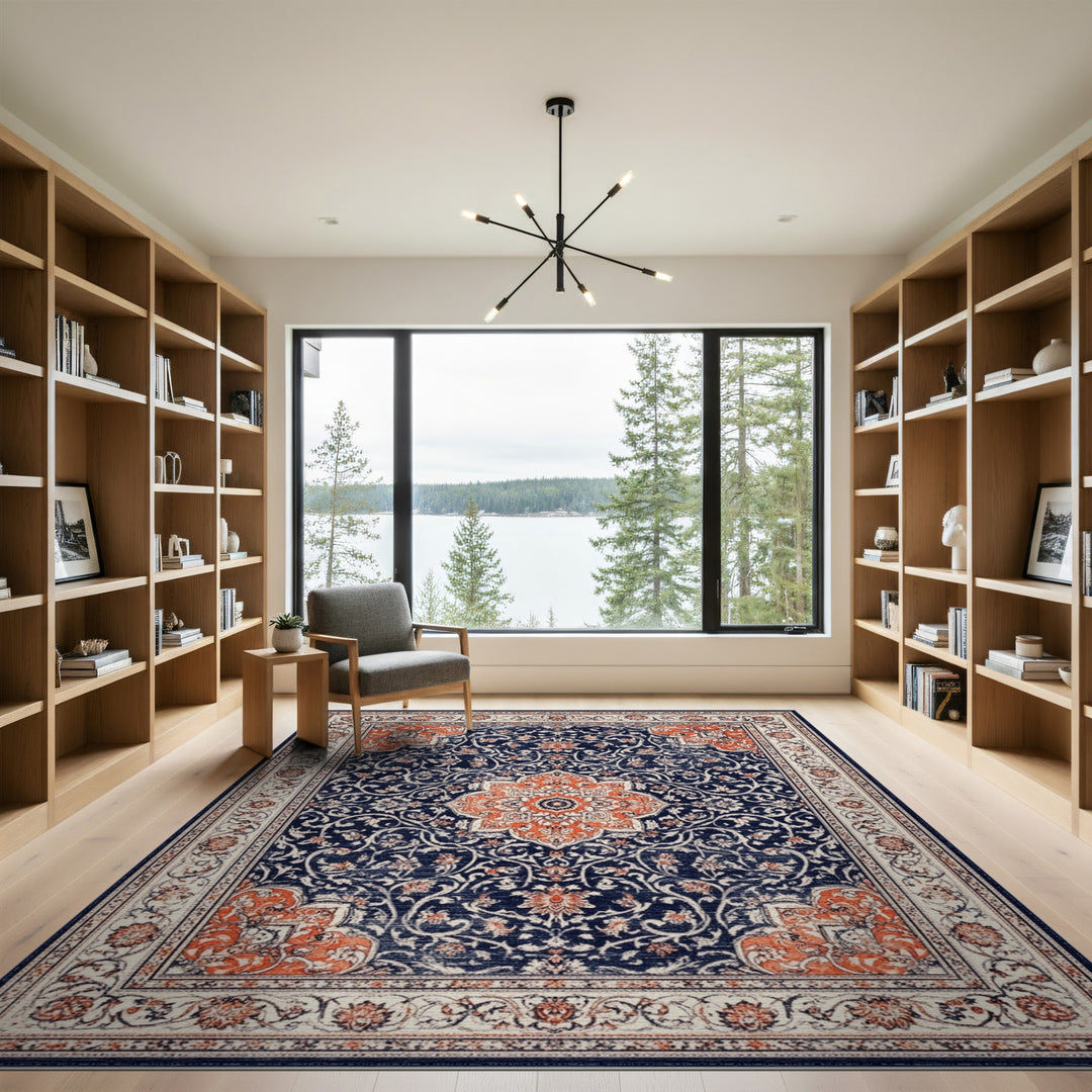 Medallion Navy Blue Traditional Persian Medallion Area Rug