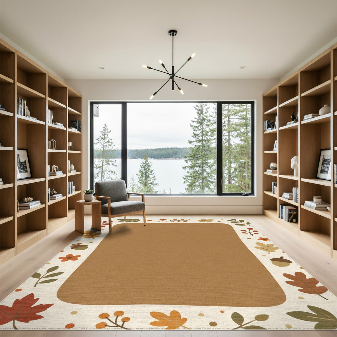 Autumn Leaf Border Brown Area Rug