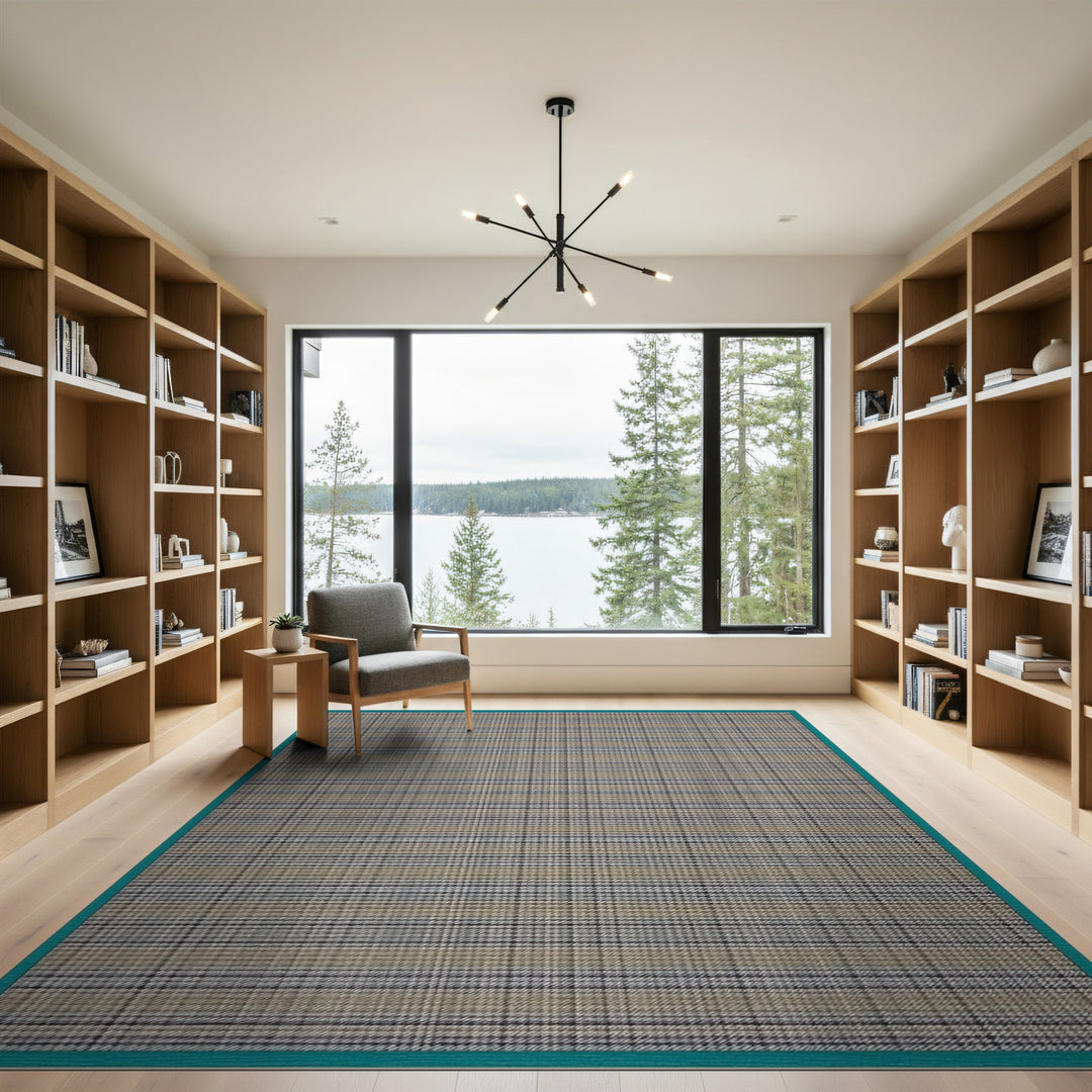 Beige and Neutral Geometric Modern Beige Plaid Geometric Area Rug