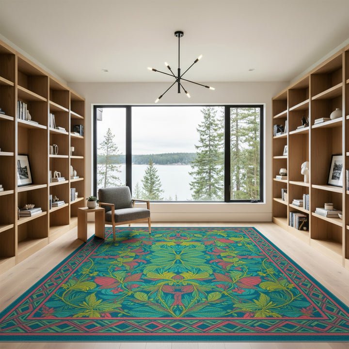 Teal Floral Vintage Area Rug
