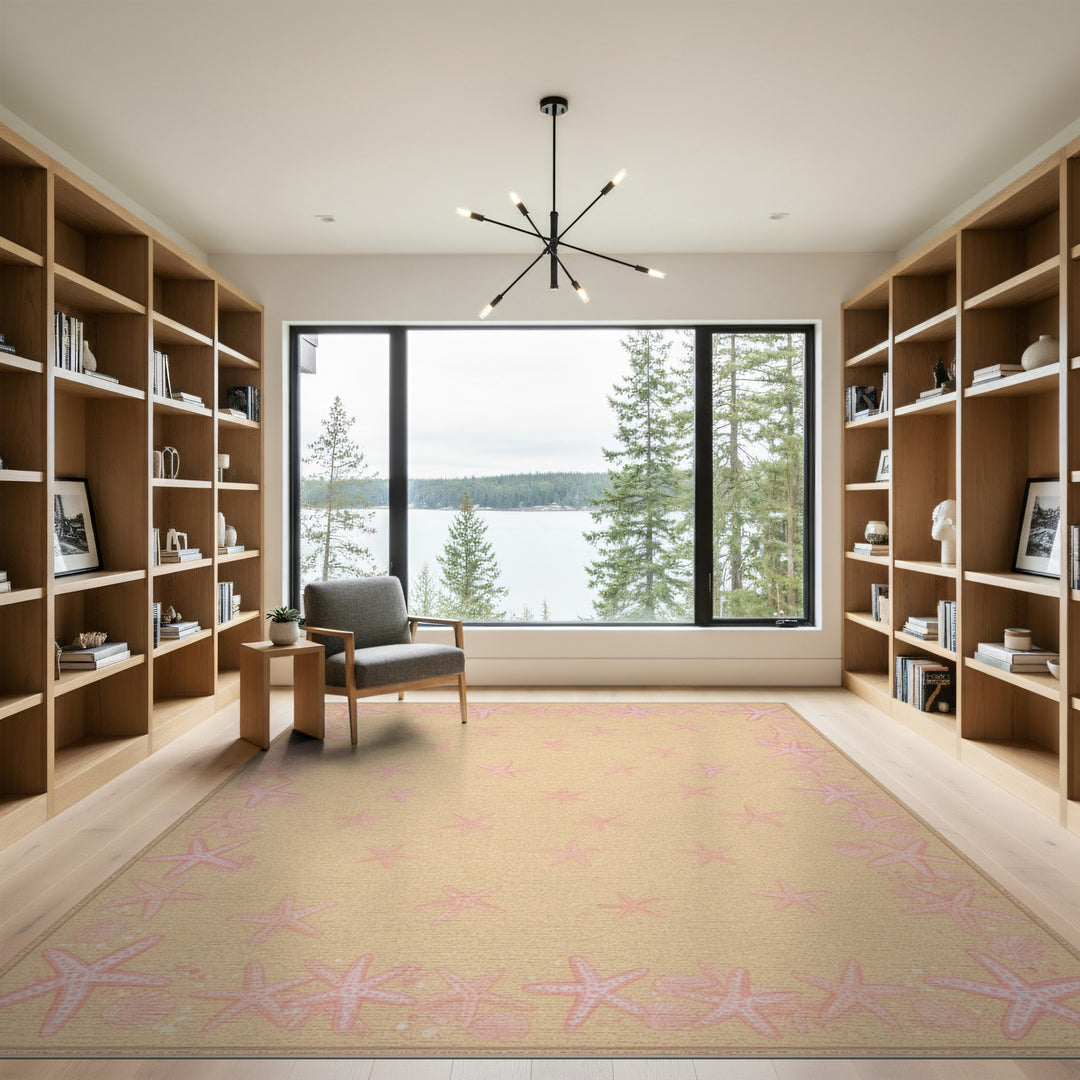 Pink Starfish Beige Coastal Area Rug