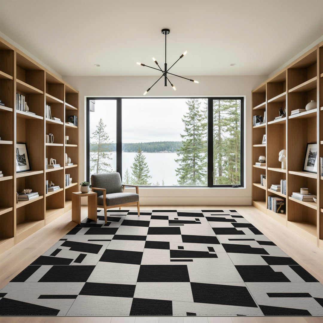 Black White Geometric Area Rug