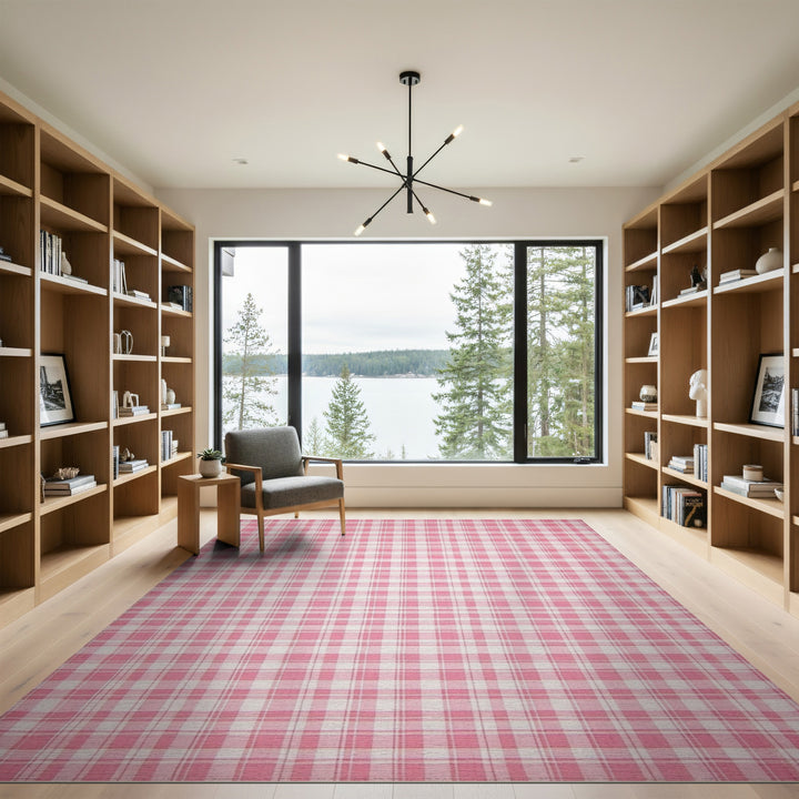 Pink Gingham Pink Gingham Checkered Washable Area Rug