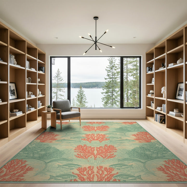 Red Coral Reef Fish Coastal Area Rug