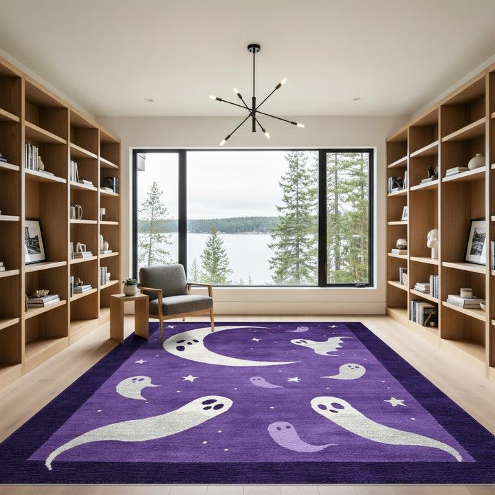 Purple Ghost Moon Kids Area Rug