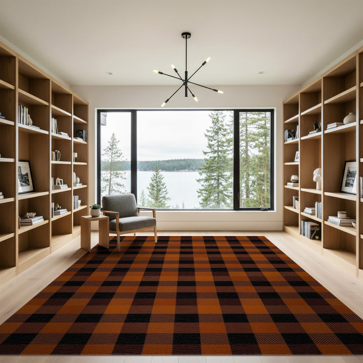 Geometric Modern Orange Buffalo Check Area Rug