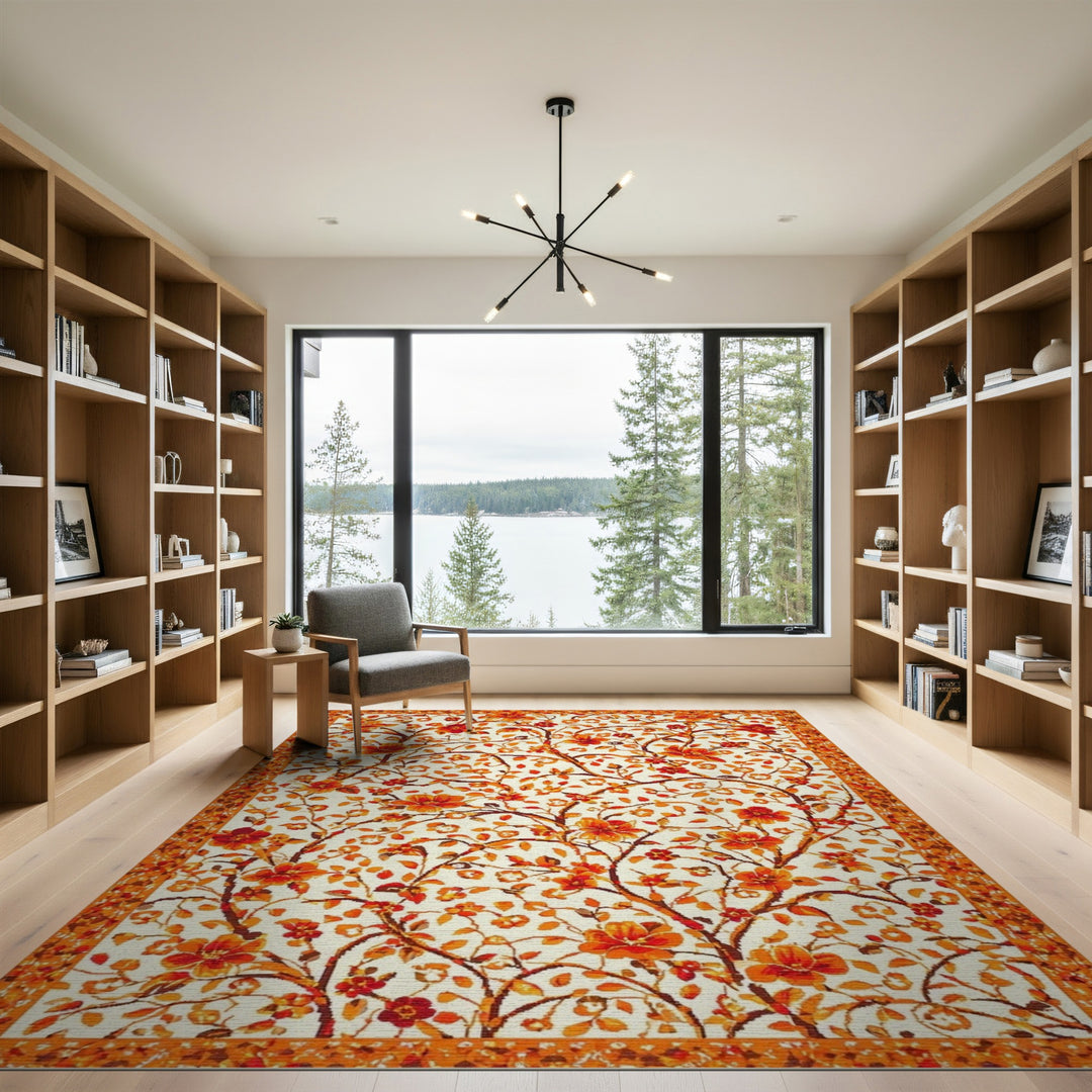 Orange Floral Vintage Area Rug