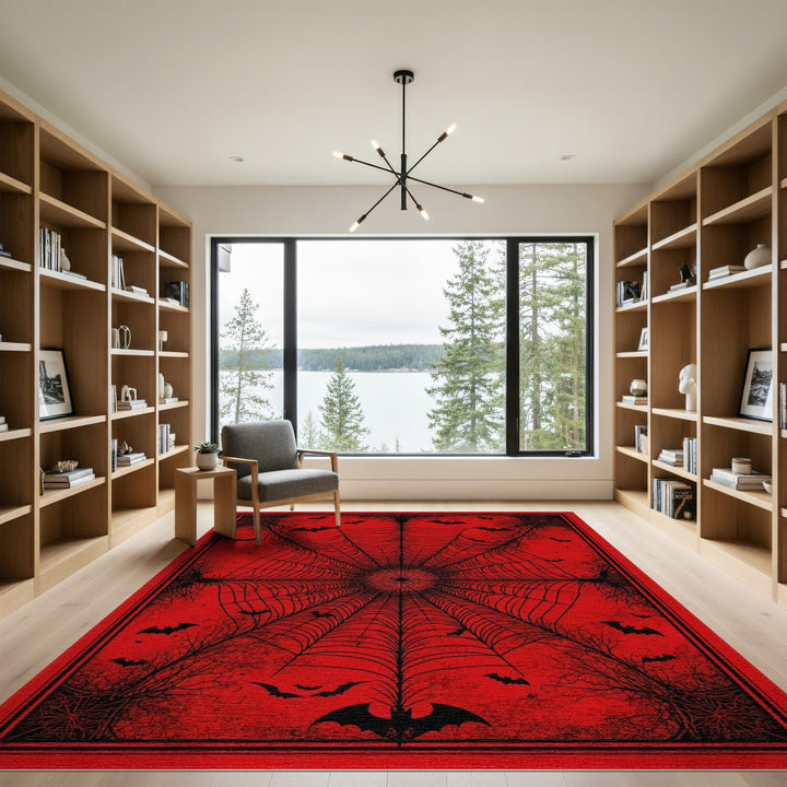 Red Spider Web Bat Area Rug
