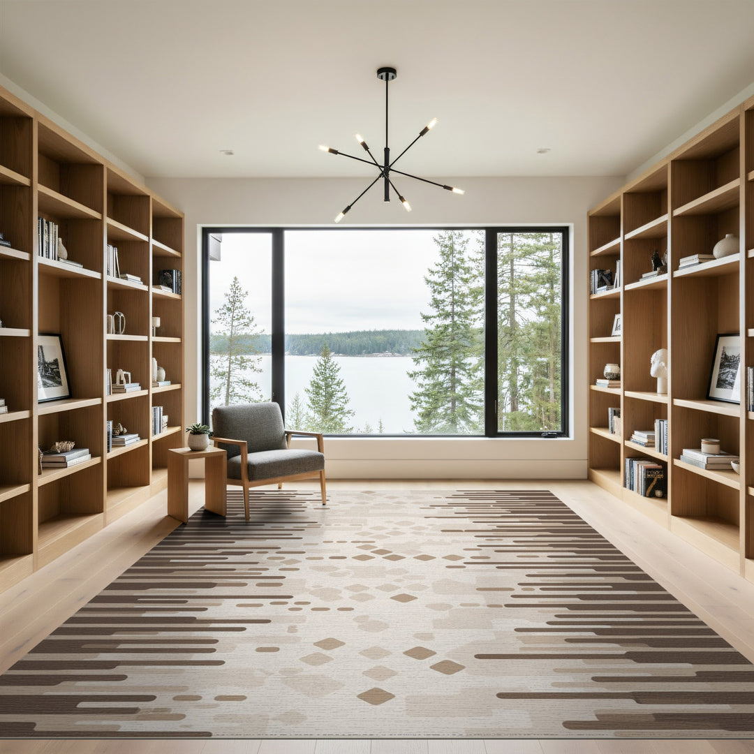 Brown Abstract Striped Area Rug
