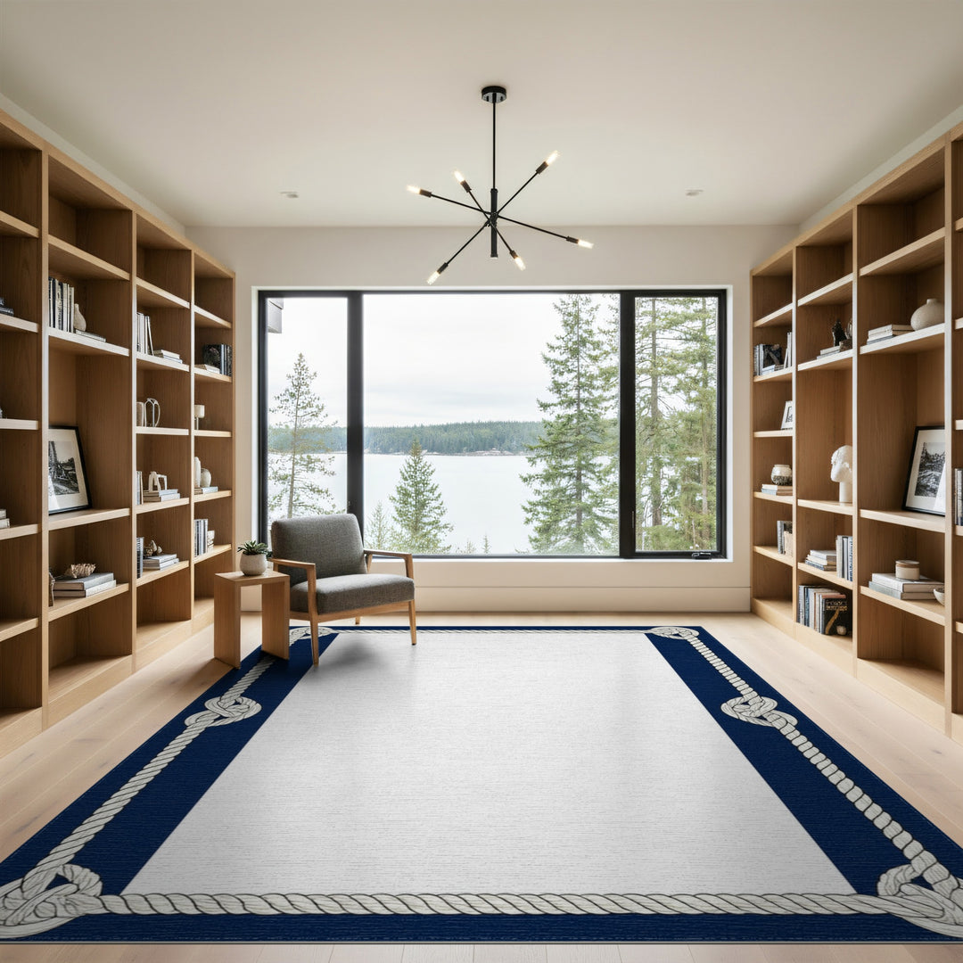 Nautical Rope Knot Navy Coastal Area Rug