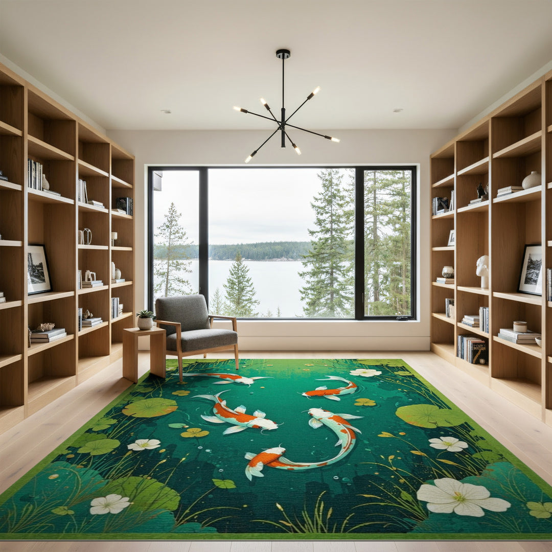 Koi Pond Green Washable Area Rug