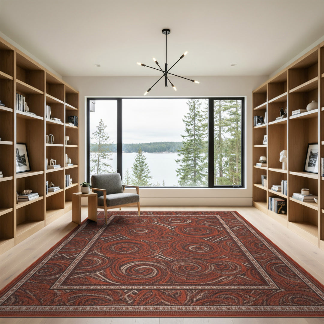 Red Spiral Abstract Area Rug