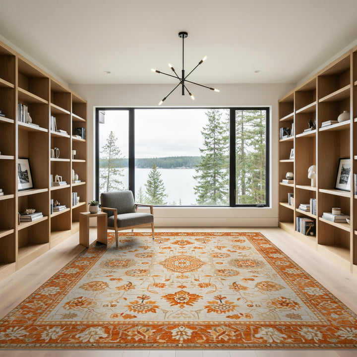 Orange Floral Vintage Area Rug