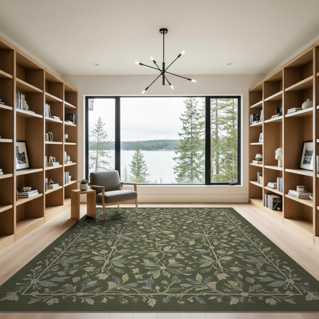 Green Floral Vintage Area Rug