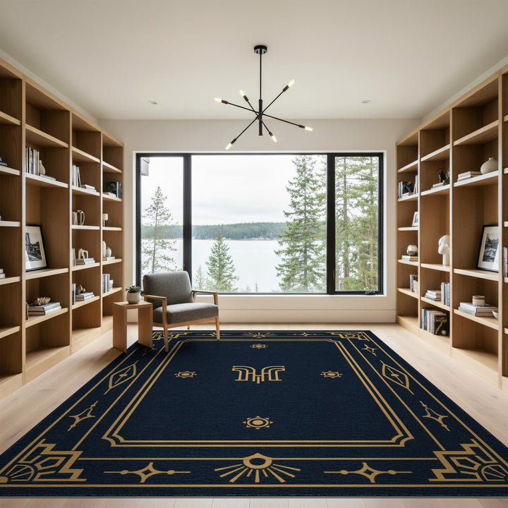 Navy Gold Geometric Area Rug