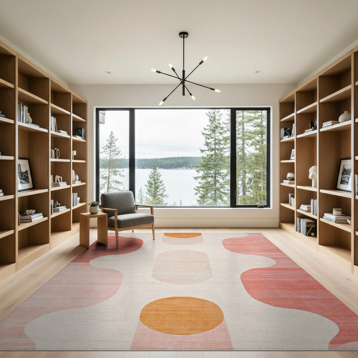 Pink Geometric Wave Geometric Modern Area Rug