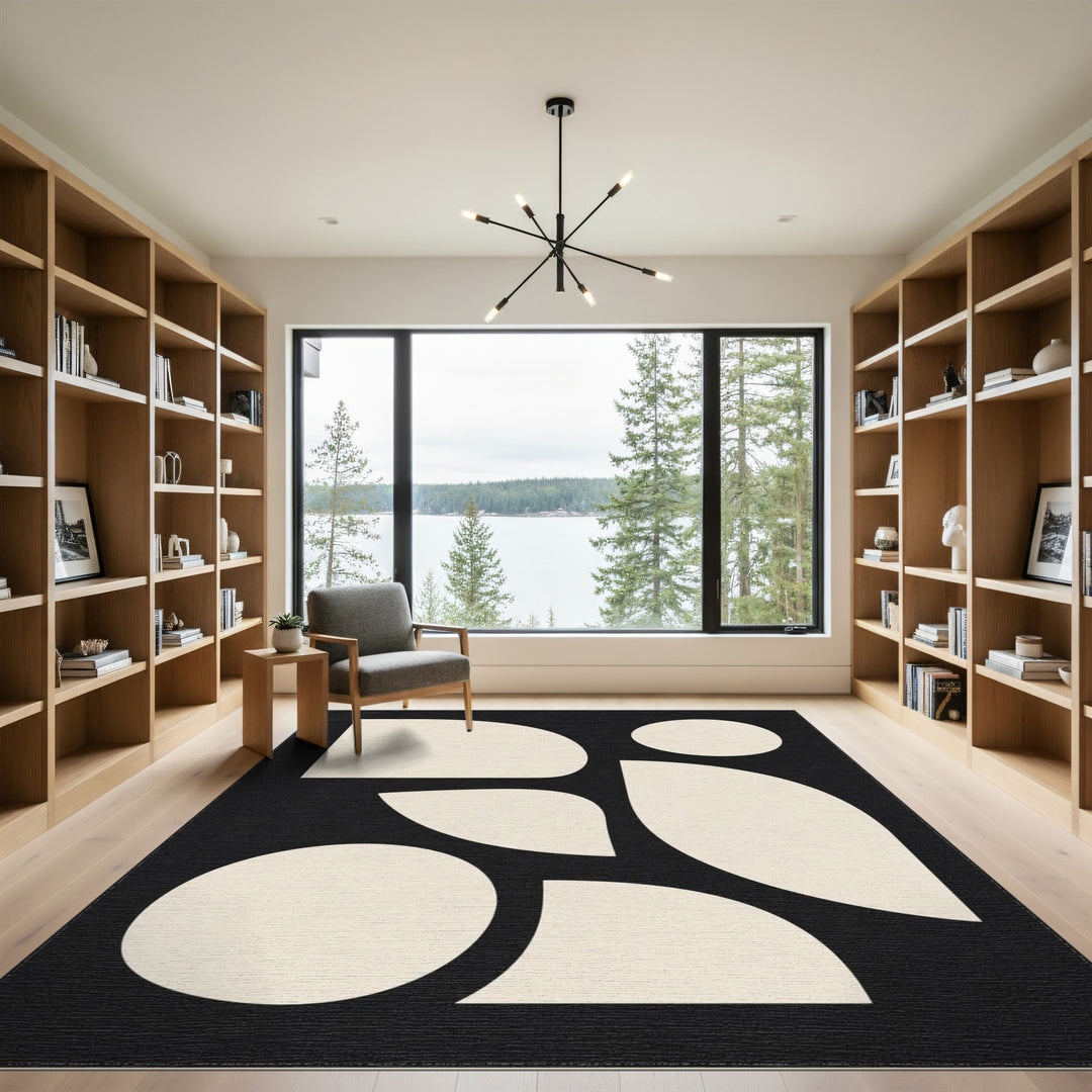 Black White Geometric Abstract Area Rug