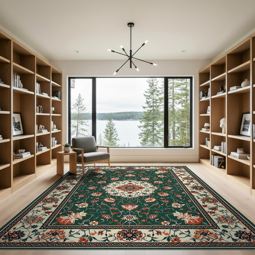 Green Persian Floral Medallion Rug