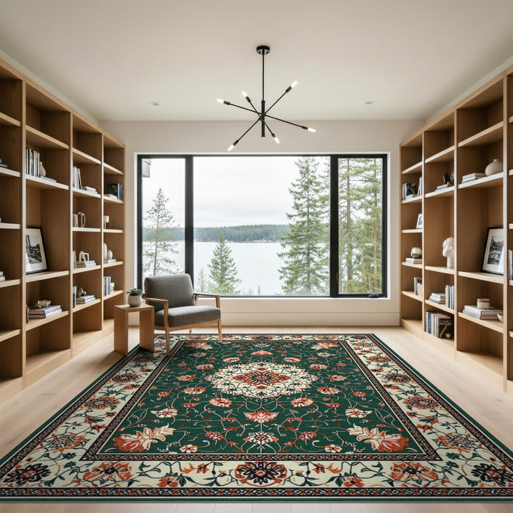 Green Persian Floral Medallion Rug