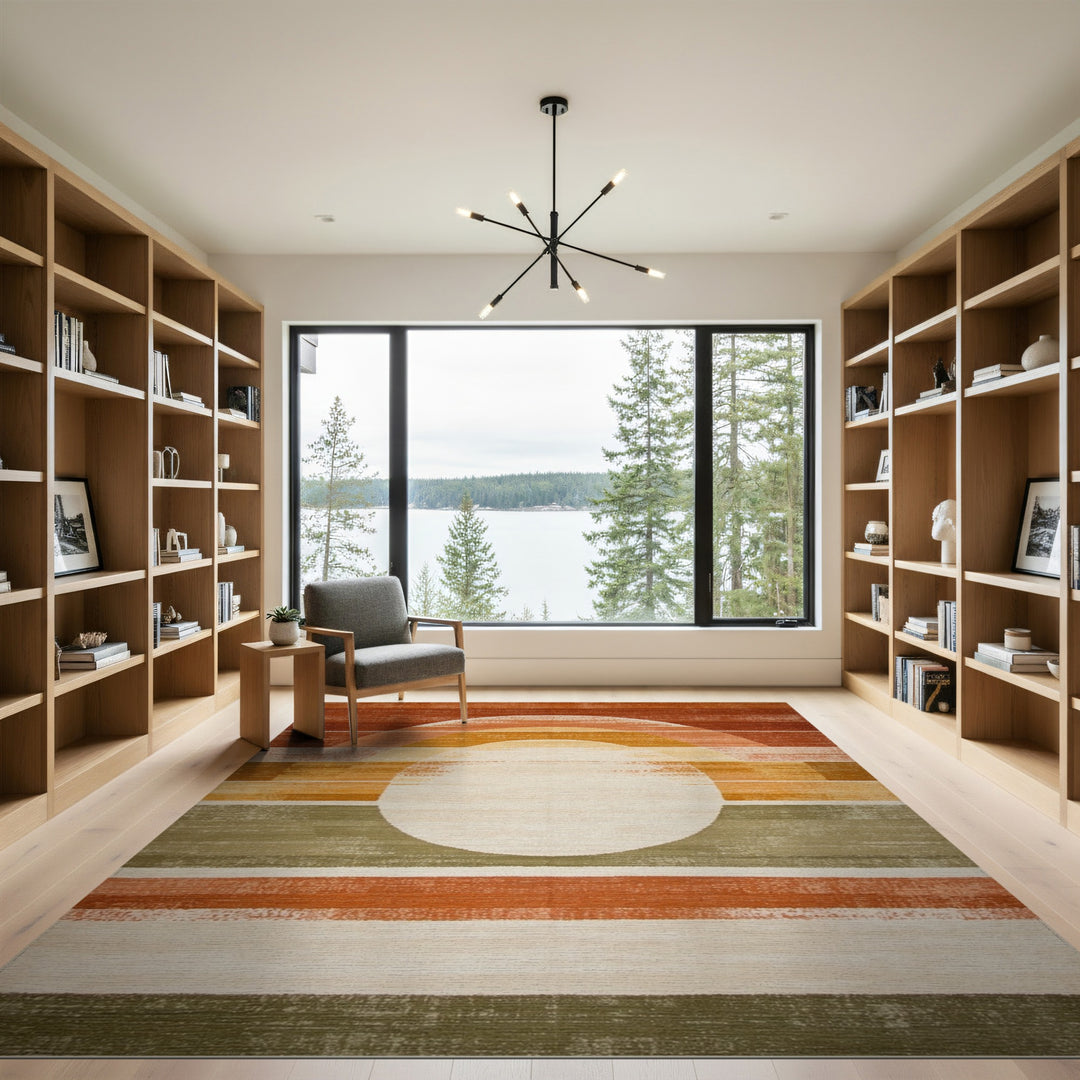 Orange Geometric Circle Area Rug