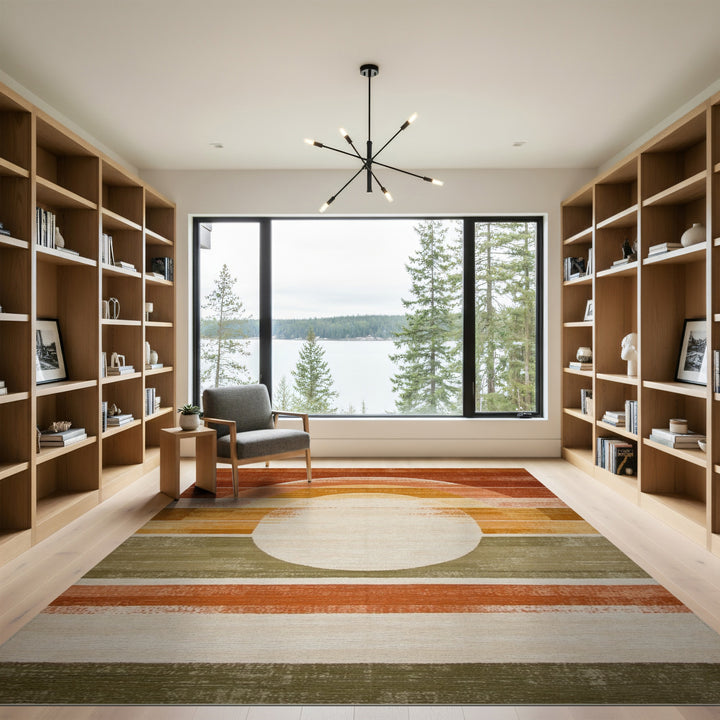 Orange Geometric Circle Area Rug