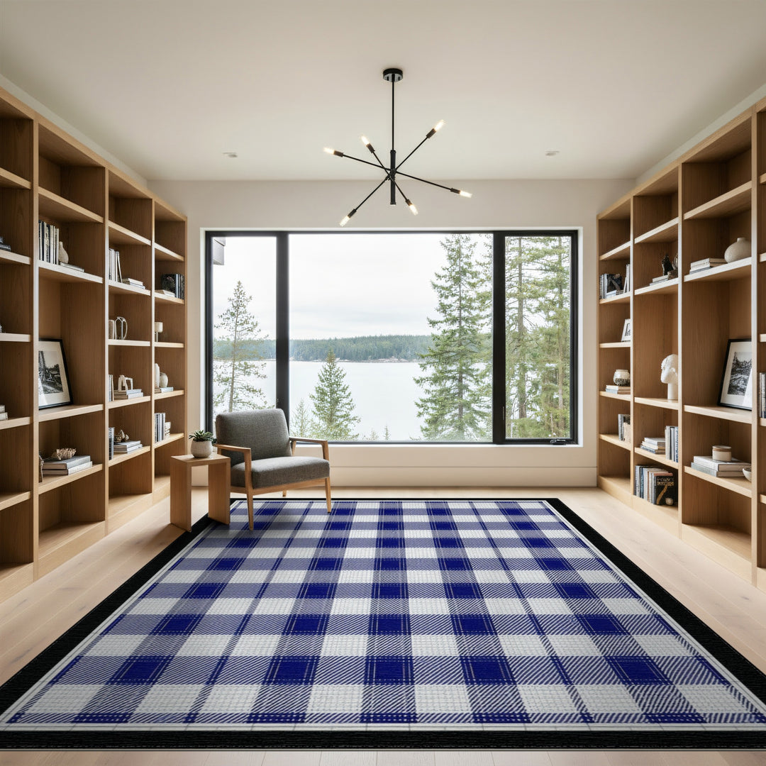 Geometric Modern Navy Blue Checkered Area Rug