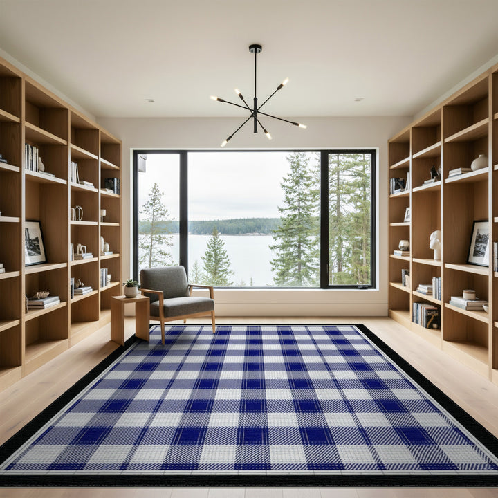 Geometric Modern Navy Blue Checkered Area Rug