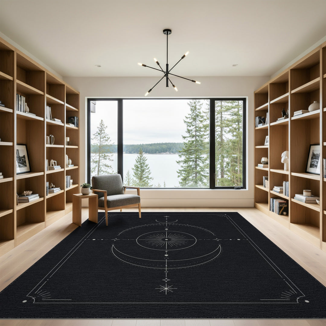 Black and White Celestial Geometric Black White Area Rug