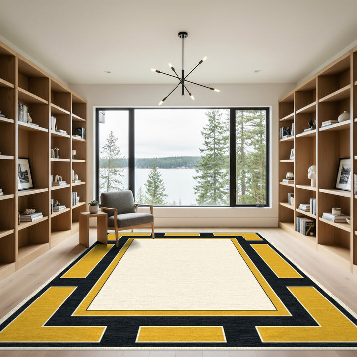 Gold Geometric Border Area Rug