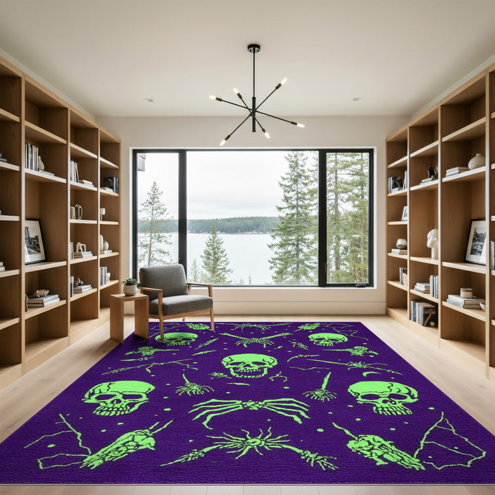 Neon Skull Spider Purple Area Rug